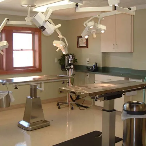 Metal tables in operating room at Oak Pointe Veterinary Care.
